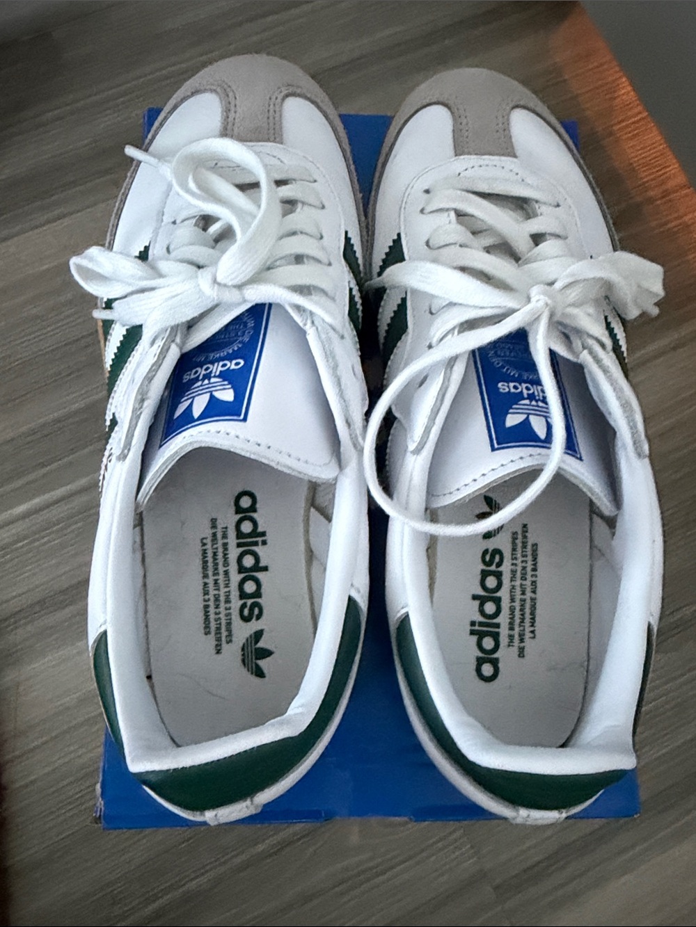 adidas White and Green Samba Sneakers with Gum Sole - Picture 4 of 8